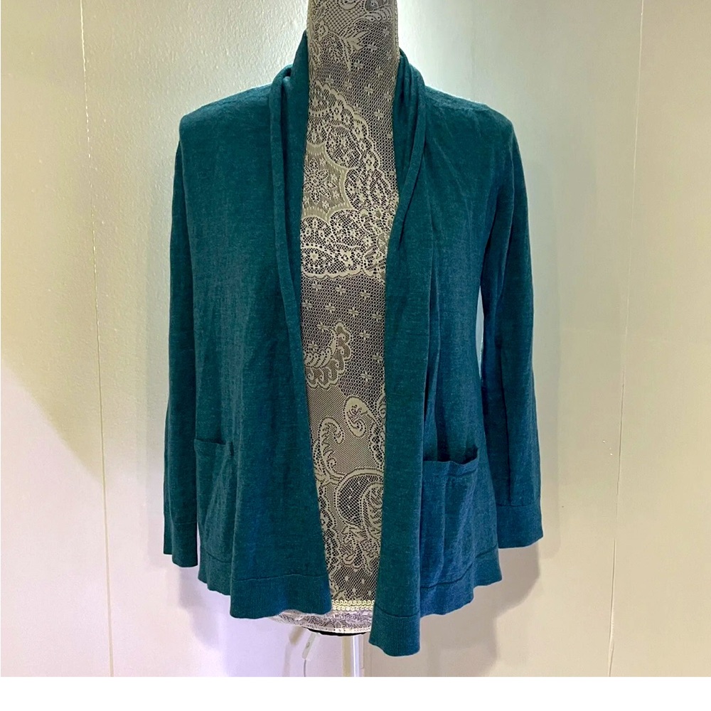 Talbots Petite Open Front Cardigan Size Small 100% Pure Merino Wool Knit Sweater